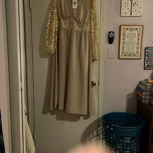 Elegant Cream Dress with Gold Accents